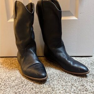 Vintage Black Leather Cowboy Boots